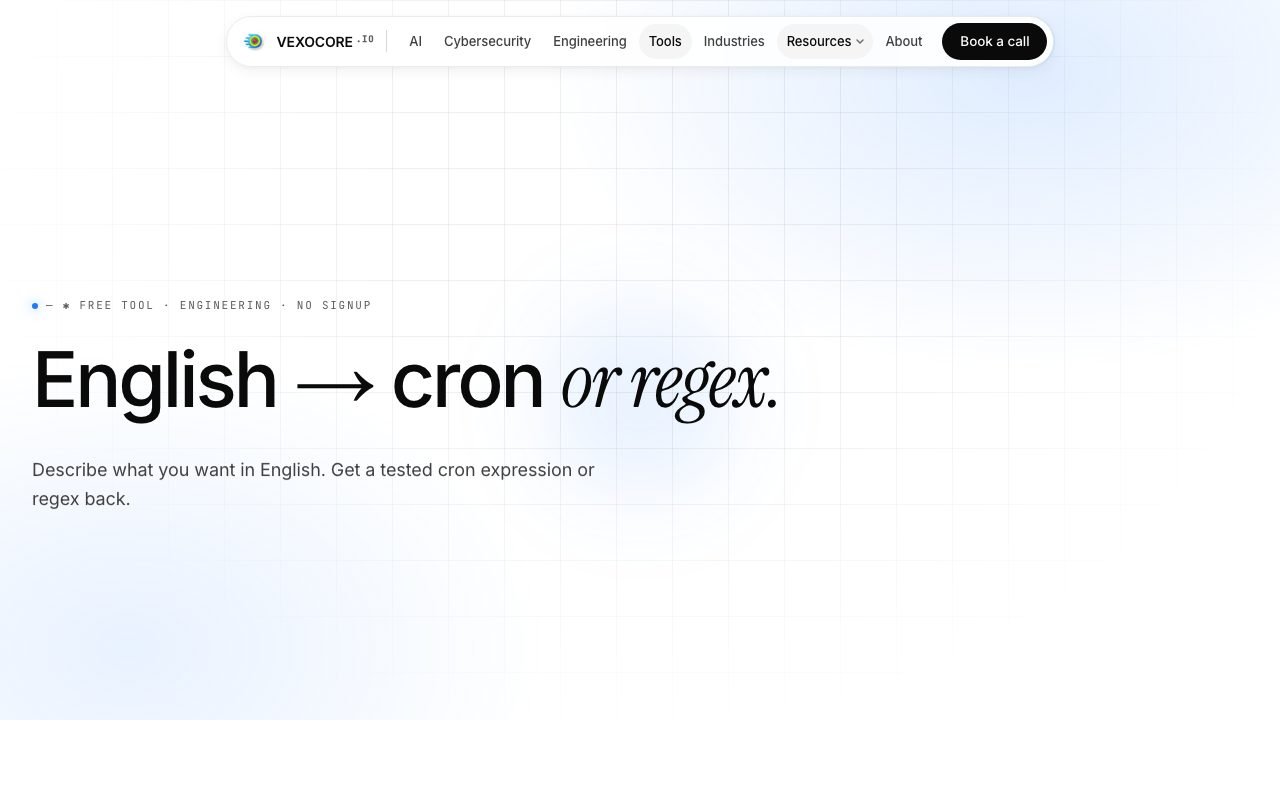 Natural language to cron / regex screenshot
